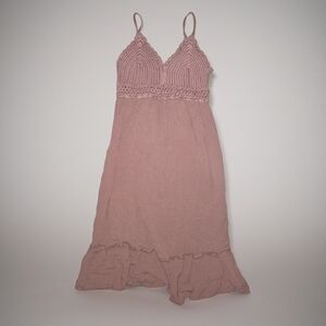 Dusty Rose Boho Crochet Bodice Maxi Dress S Cottagecore Fairy Adjustable Straps